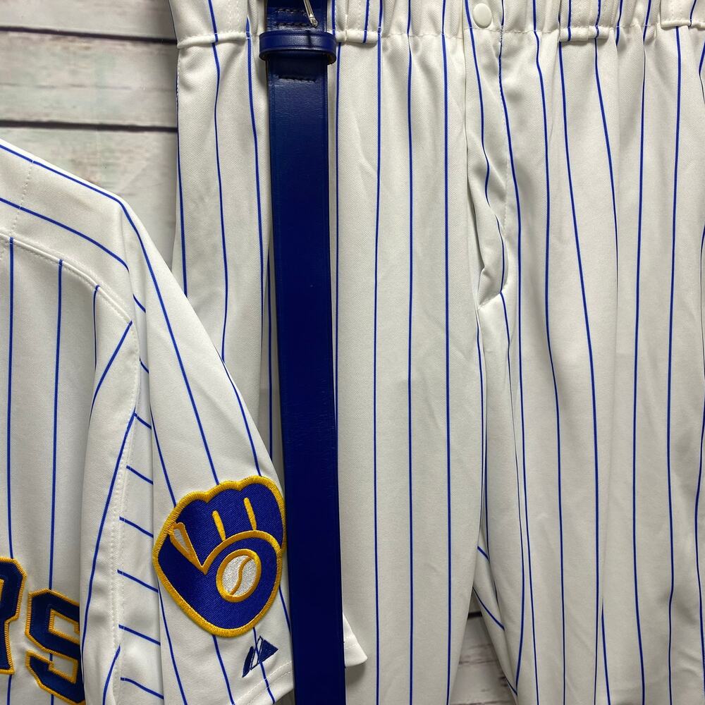 Milwaukee Brewers MLB Authentic Collection Jersey Uniform Majestic Pinstripe - Picture 5 of 11